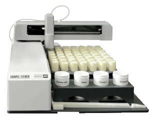 Sample tray or rack preparation and feeder loader station from Ekomilk AMP Mini lab and Cluster for $0.05 milk composition and quality and cow health analysis